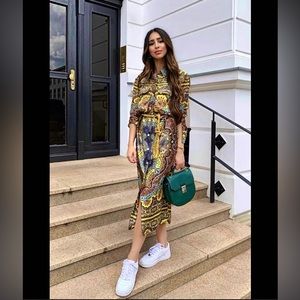 ☑️ Zara Satin Maxi-Shirt Tunic Dress / Kimono Paisley Print